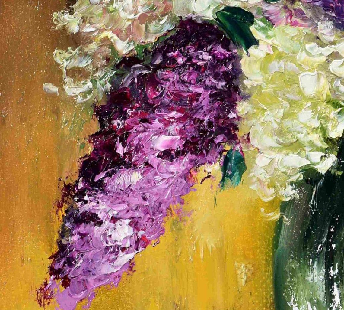 Spring Lilac Bouquet Glass Vase Cherry Impasto Still Life Oil Poster - Image 4