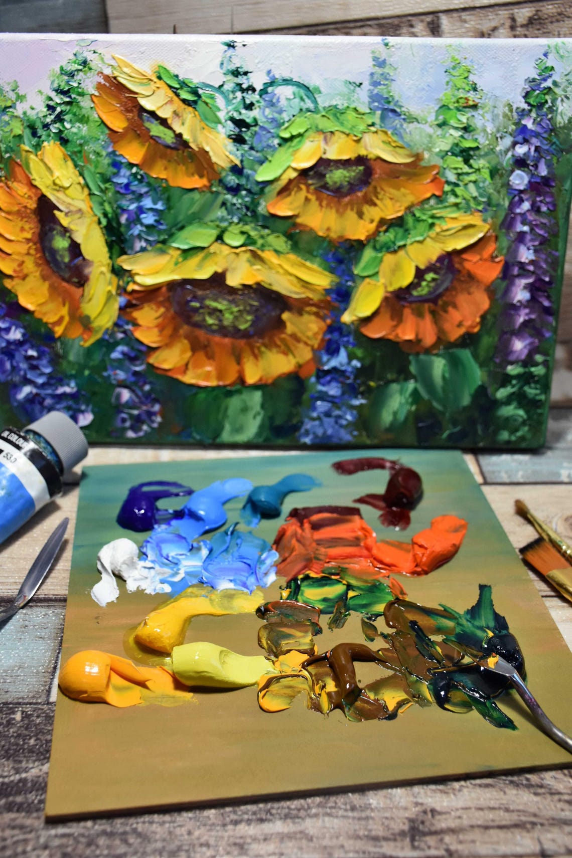 Sunflower Wall Art Sunflowers Painting Orange Flower Art Sunflowers Art Impasto Oil Painting Sunflowers On Palette Knife Art Original - Image 5