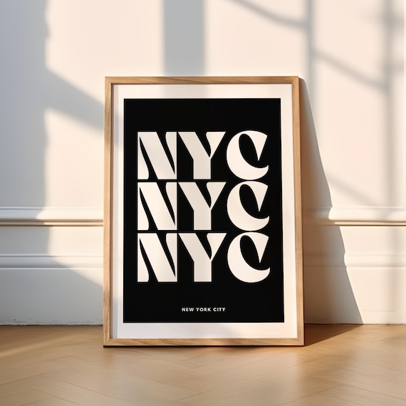 New York City NYC Triple Typography Black White Wall Decor Poster