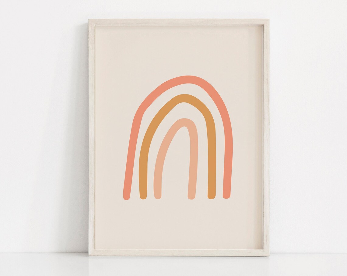 Boho Rainbow Nursery Art Blush Pink Peach Mustard Arch Poster