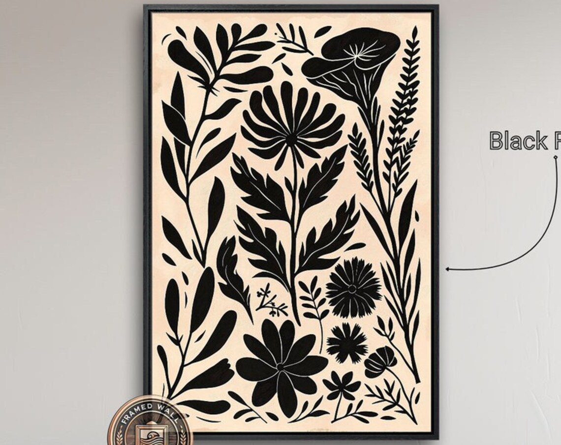 Black And White Botanical Floral Art Print, Modern