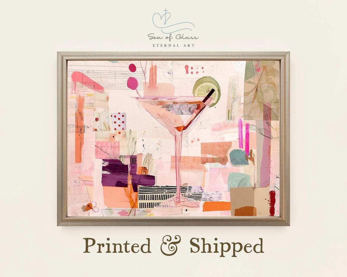 Pink Cocktail Print Modern Abstract Bar Art