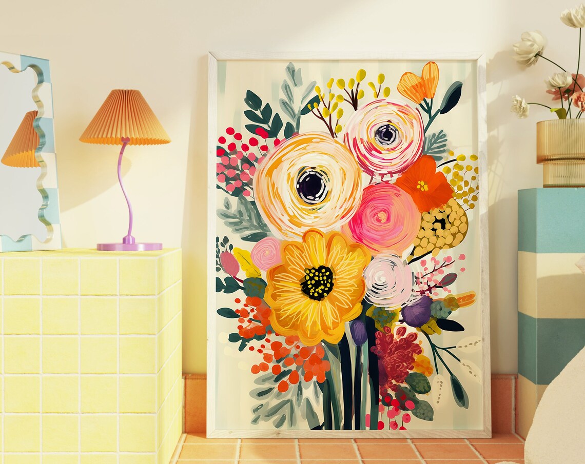 Abstract Floral Bouquet Art Print, Botanical Flowers