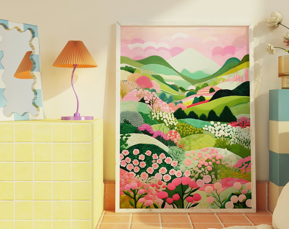 Colorful Scenery Art Print, Botanical Landscape