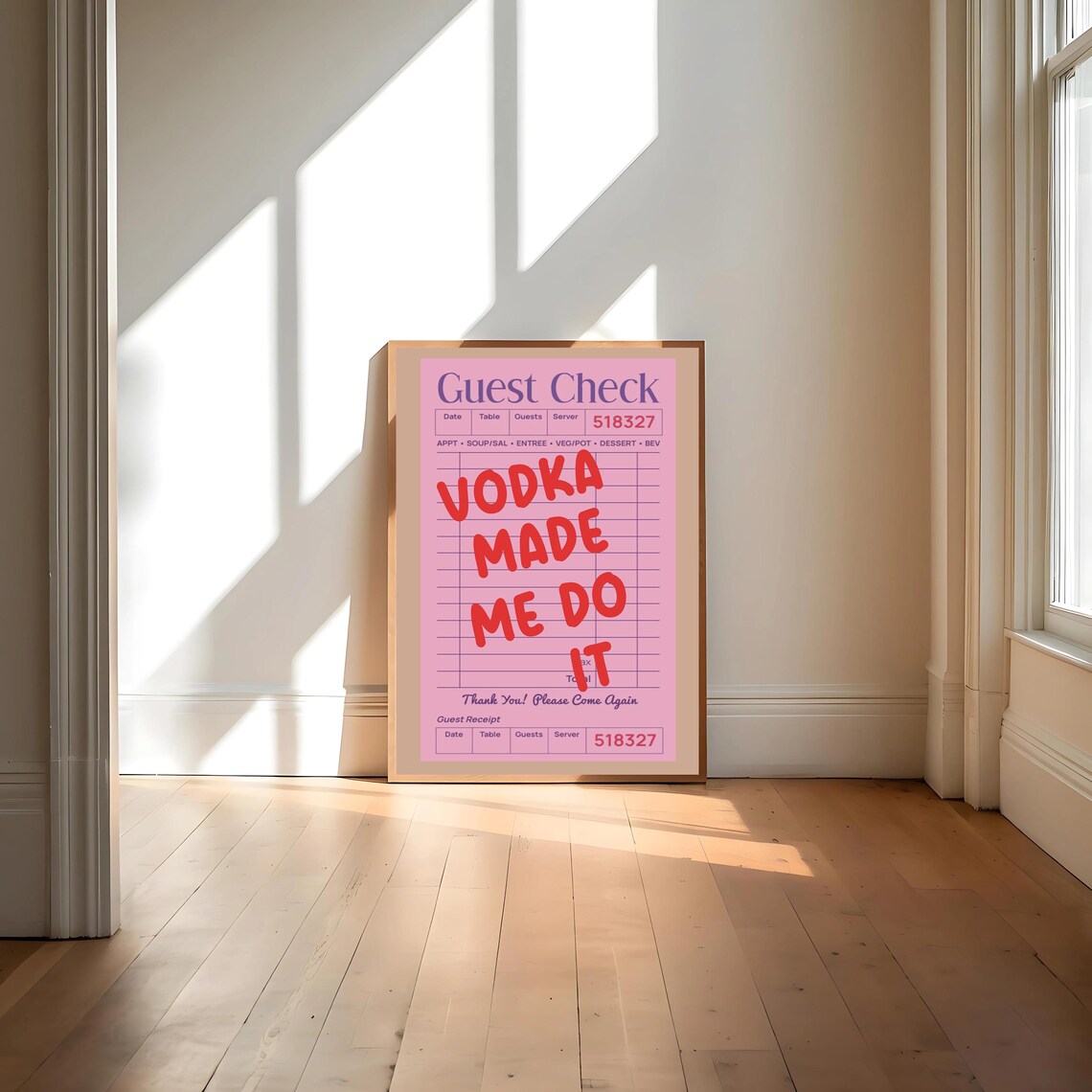 Vodka Made Me Do It Pink Guest Check Ticket Retro Bar Humor Poster - Image 4
