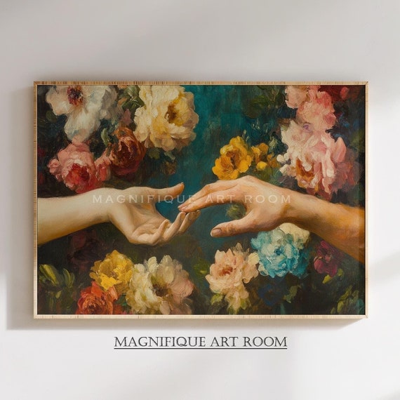 Vintage Hands Holding Wall Art Victorian Moody Floral Print Dark Academia Hand Painting Flower Painting S259