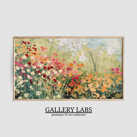 Vibrant Meadow of Red Orange and Pink Wildflowers Expressive Impressionist Painting