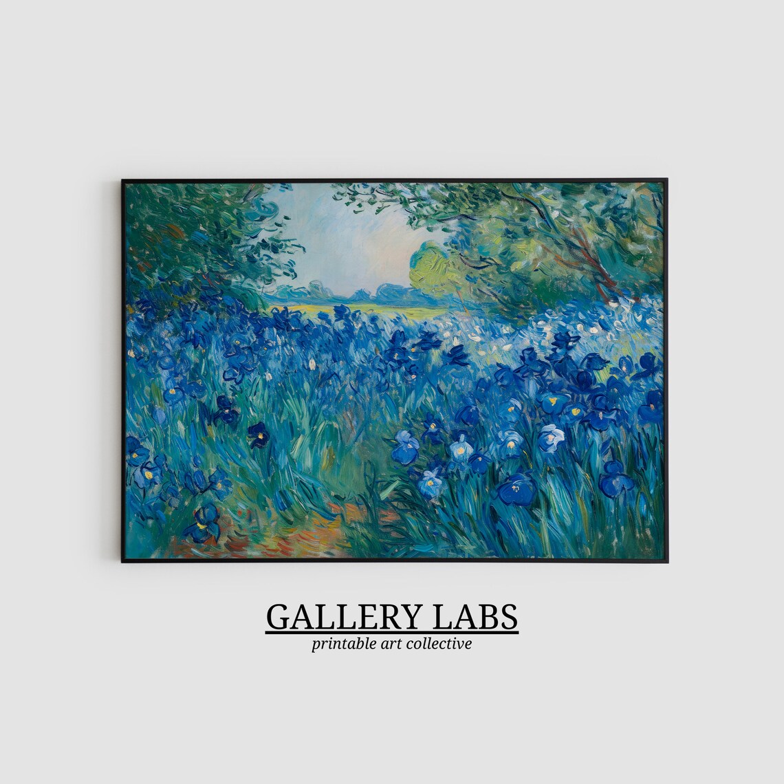 Blue Iris Field Painting Impressionist Purple Flower Garden Art Print - Image 2