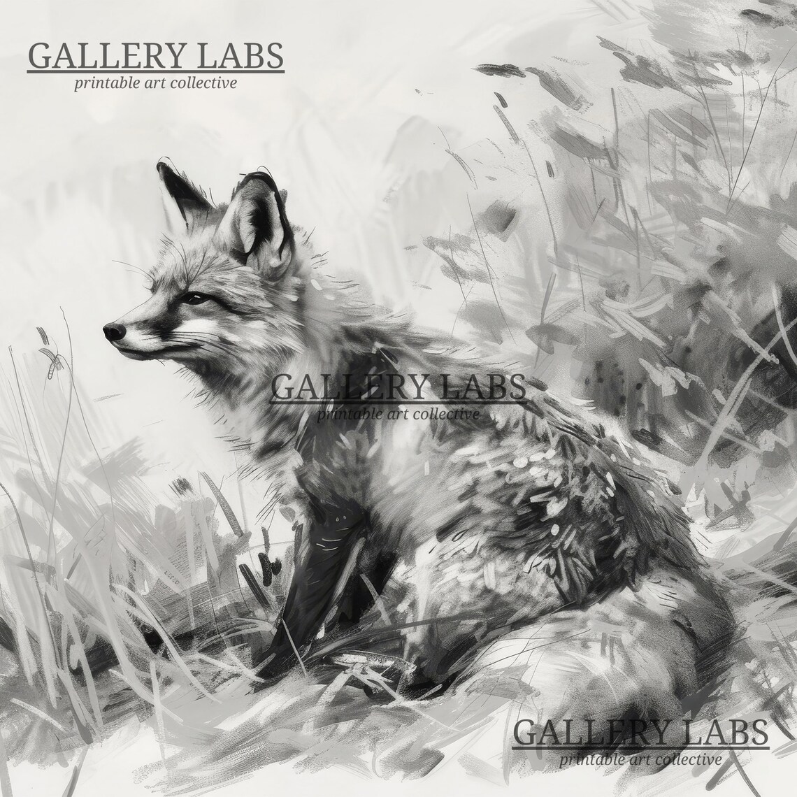 Vintage Fox Pencil Sketch Woodland Animal Neutral Nursery Wall Art Print - Image 4