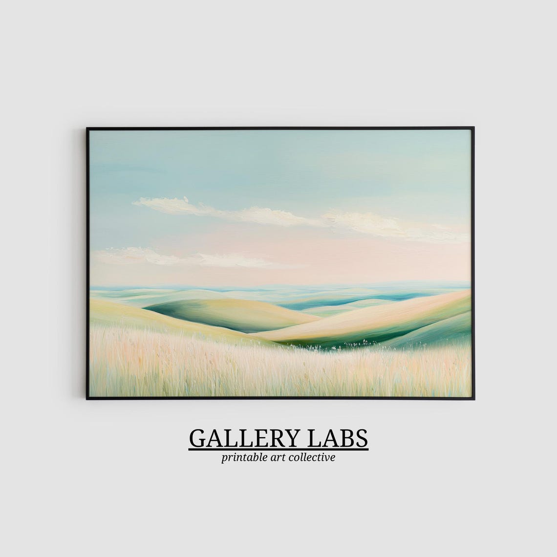 Rolling Green Hills Tall Grass Pastel Sky Calm Landscape Travel Poster - Image 2