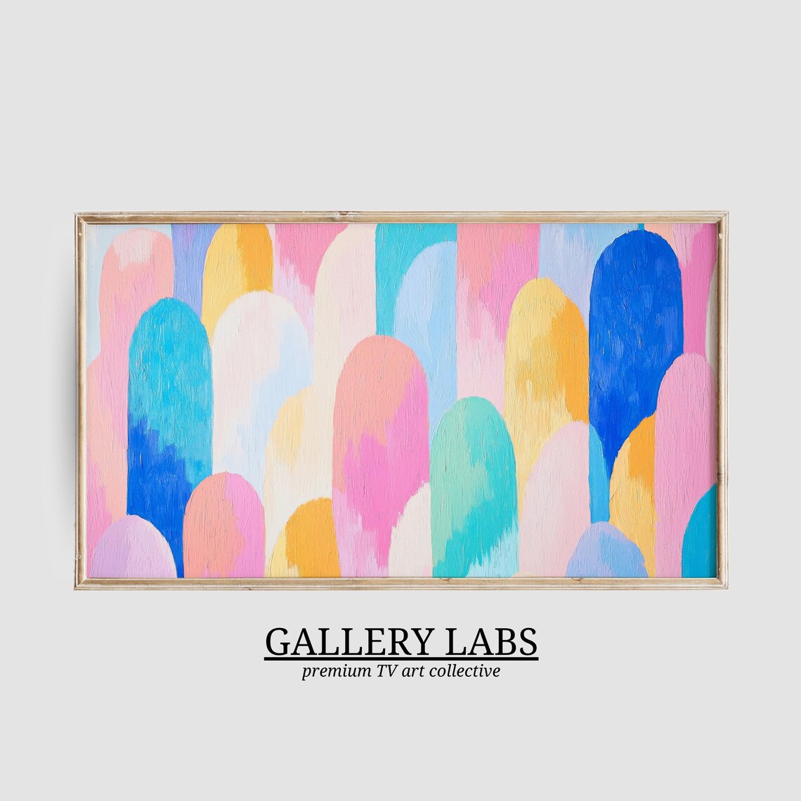 Pink Blue Gold Pastel Arch Shapes Abstract Modern Framed TV Art Print