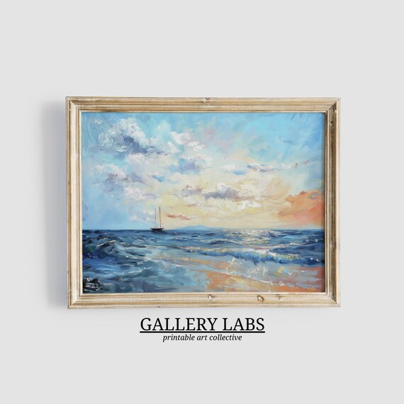 Vintage Sailboat Ocean Seascape Misty Nautical Sailing Art Print