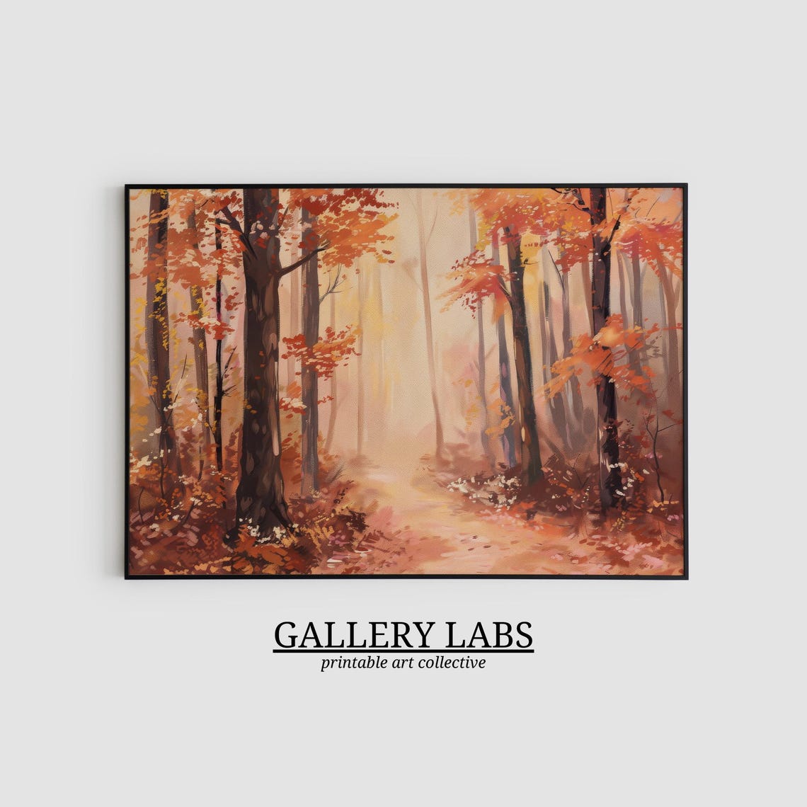 Misty Autumn Forest Path Fall Foliage Tall Trees Wall Art Print - Image 2