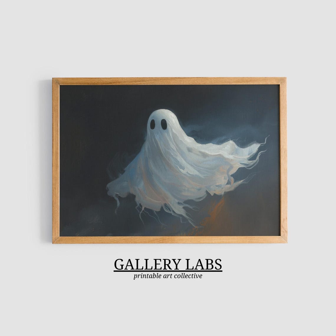 Cute Floating Ghost Dark Night Moody Halloween Spooky Wall Art Print - Image 3