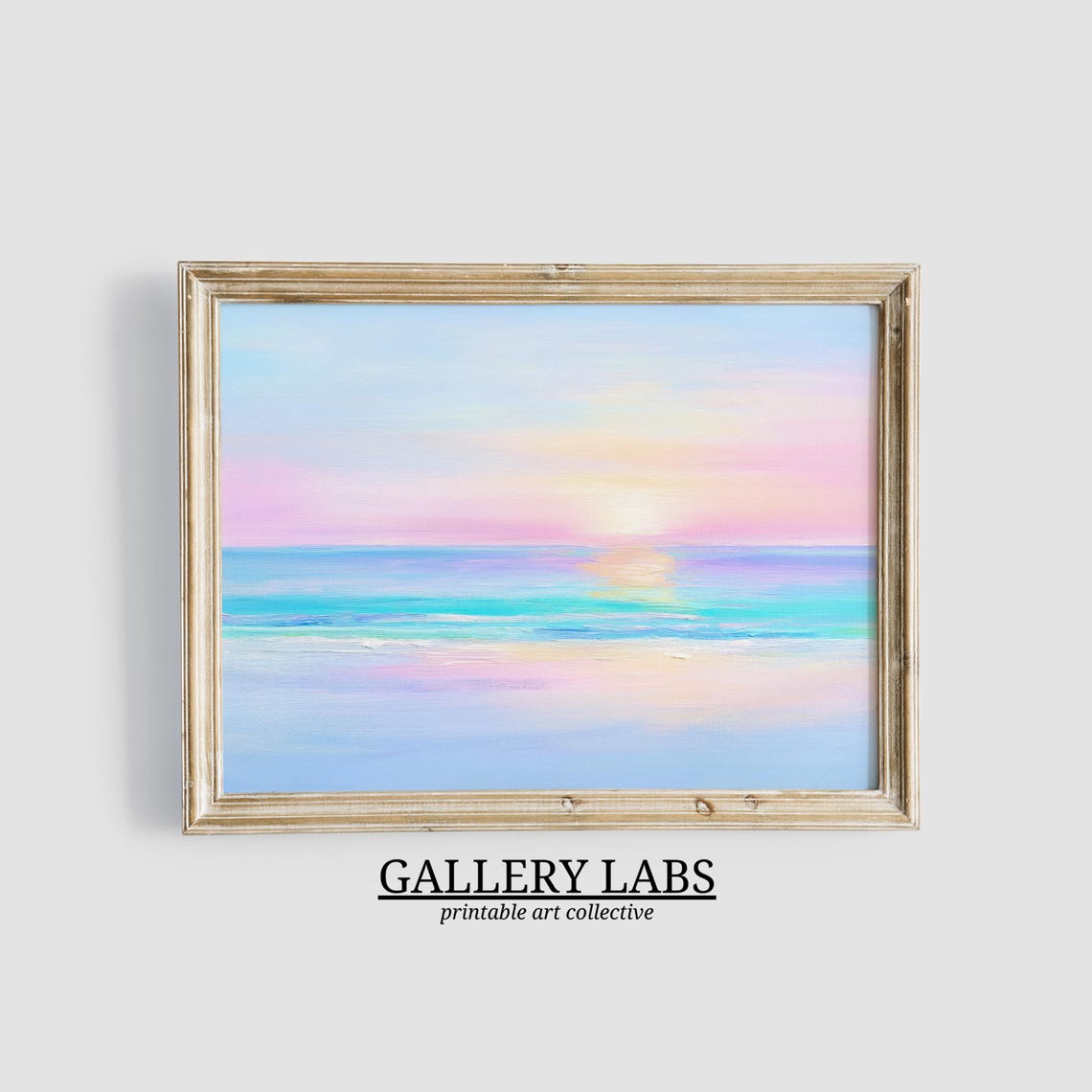 Pastel Beach Sunset Pink Turquoise Ocean Waves Travel Poster