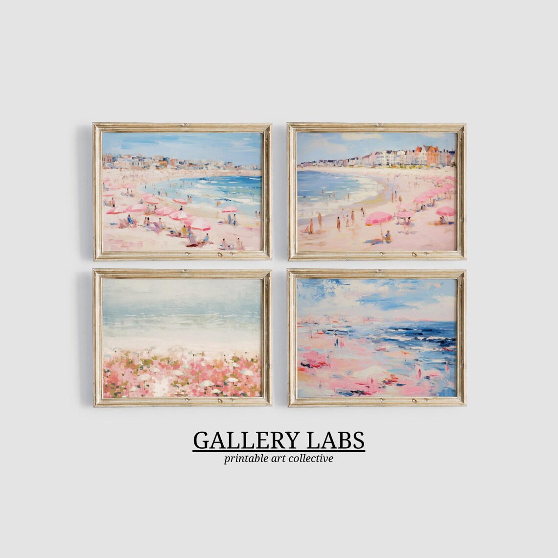 Pink Coastal Beach Scenes Set of 16 Vintage Seaside Gallery Wall Art - Image 2