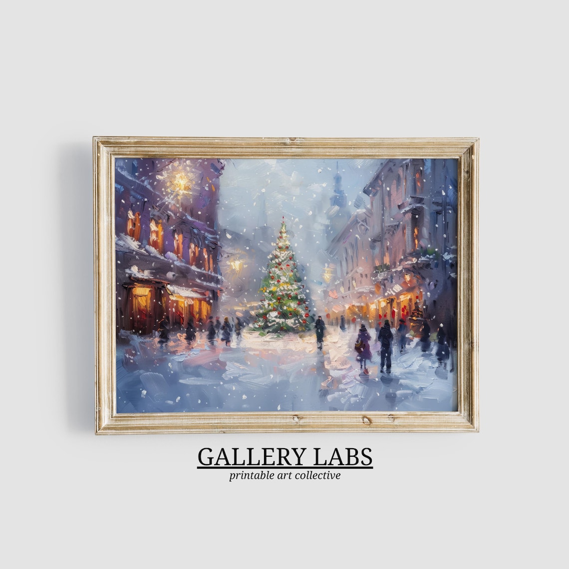 Old Town Christmas Street Night Tree Warm Lights Crowd Travel Poster