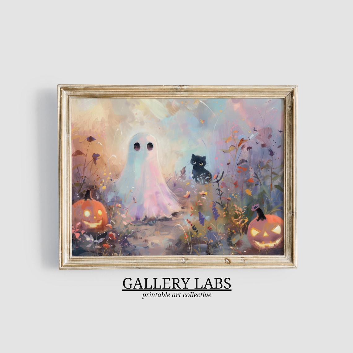 Cute Ghost Cat Halloween Dark Academia Art Print
