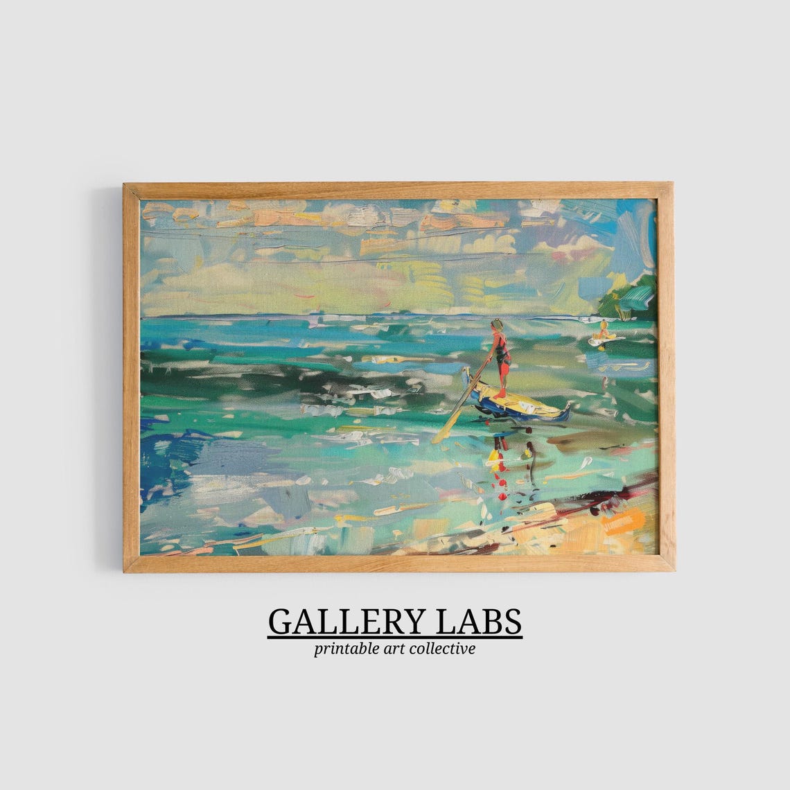 Retro Abstract Coastal Landscape Muted Sage Green Beach Art Print - Image 3