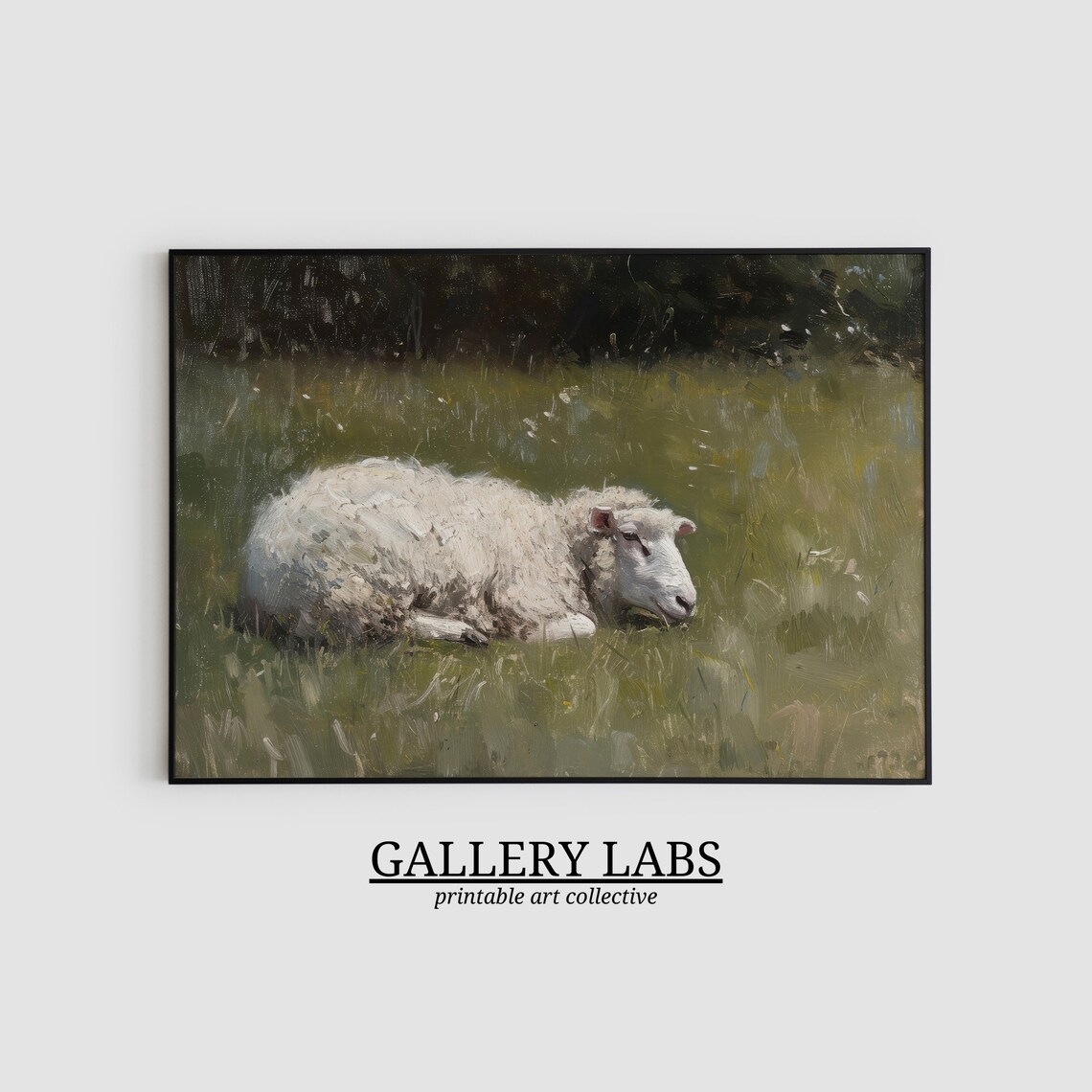 Sheep Resting in Grass Field Vintage Oil Painting Farm Animal Art Print - Image 2