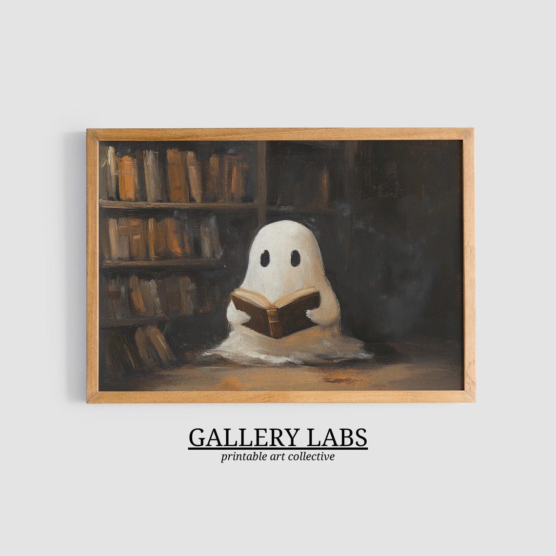 Cute Ghost Reading Book Dark Library Dark Academia Halloween Poster - Image 3