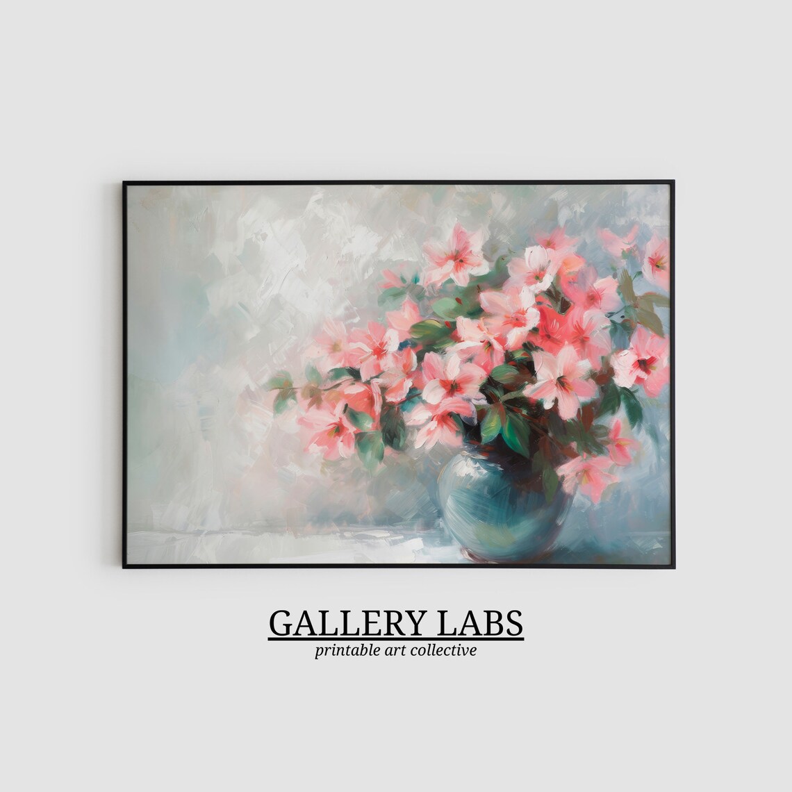 Soft Pink Blossom Bouquet In Blue Vase Gentle Spring Floral Poster - Image 2