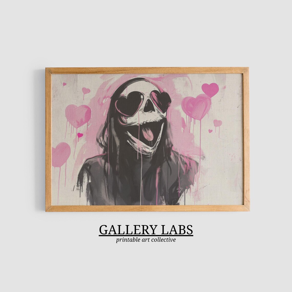 Pink Ghost Face Heart Sunglasses Spooky Girly Halloween Painting Poster - Image 3