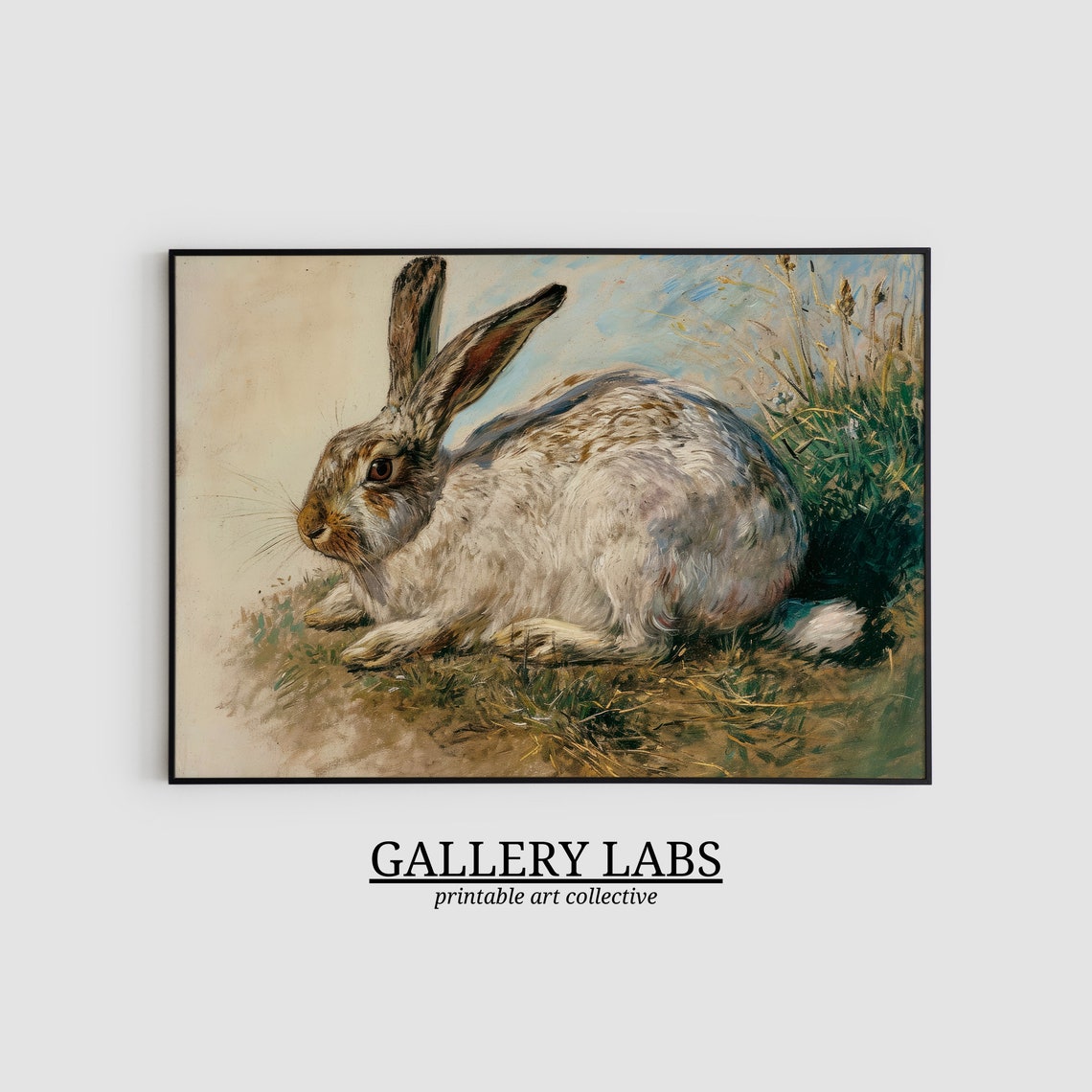 Vintage Hare Resting in Grass Classic Woodland Rabbit Art Print - Image 2