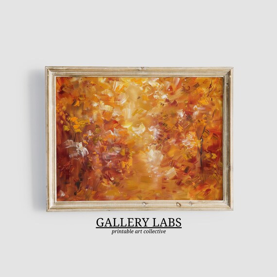 Fiery Orange Autumn Foliage Abstract Textured Fall Landscape Wall Art Print