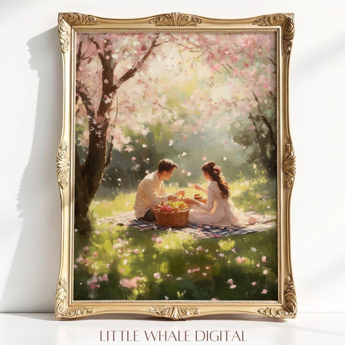 Romantic Couple Picnic Beneath Spring Cherry Blossoms Poster - Image 3