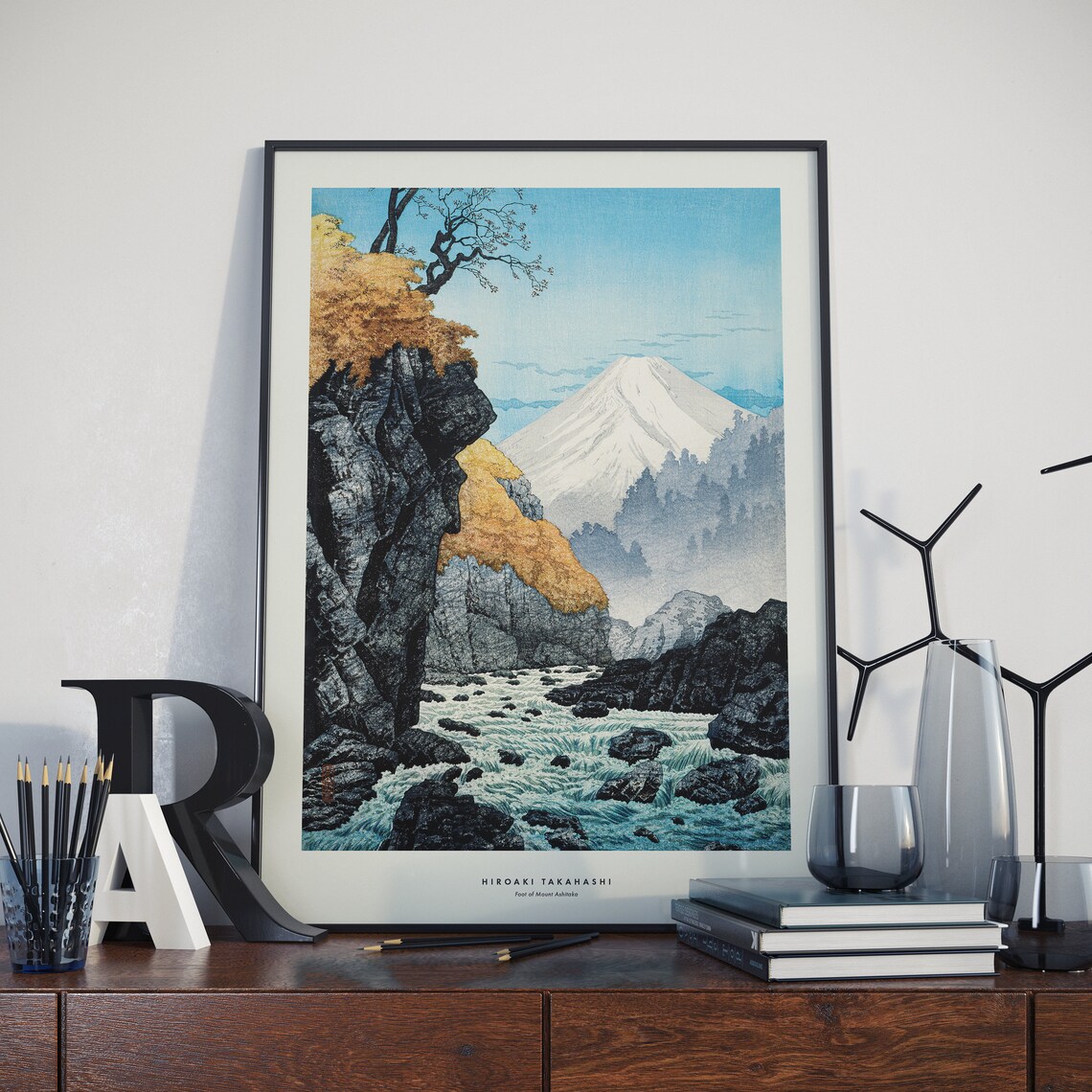 Hiroaki Takahashi Foot of Mount Ashitaka Fuji River Gorge Woodblock Print