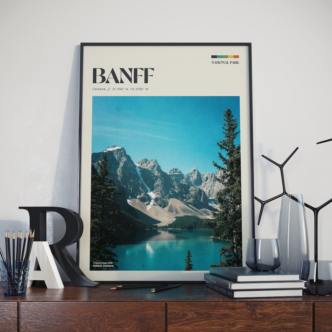 Banff Canada Retro Travel Poster Moraine Lake Turquoise Mountain Lake Art