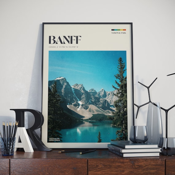 Banff Canada Retro Travel Poster Moraine Lake Turquoise Mountain Lake Art