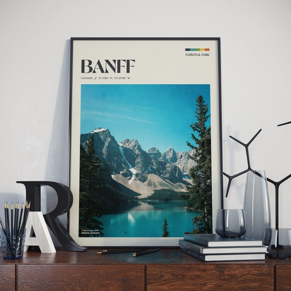 Banff Retro Poster Design Canada Landscape Photo Rustic Wall Art Decor Travel Gift Vintage Photography Print