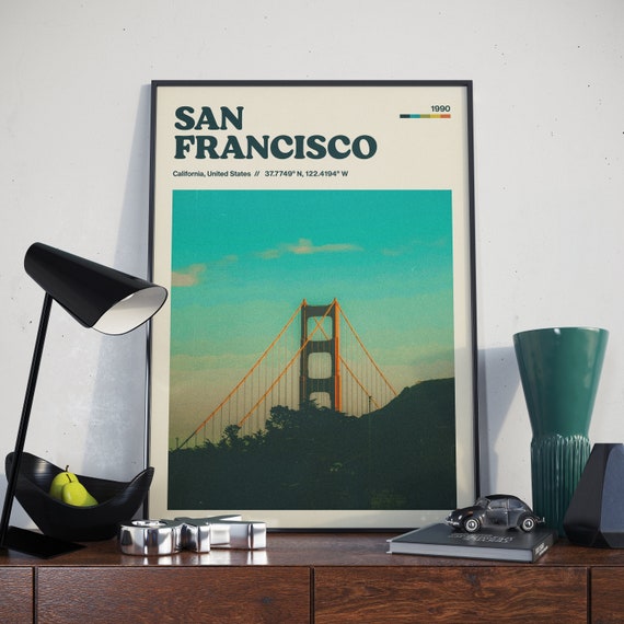 San Francisco Retro Poster Design Cityscape Wall Art Decor Gift For Architect Lover 90s Vintage Travel Photography Minimalist Print