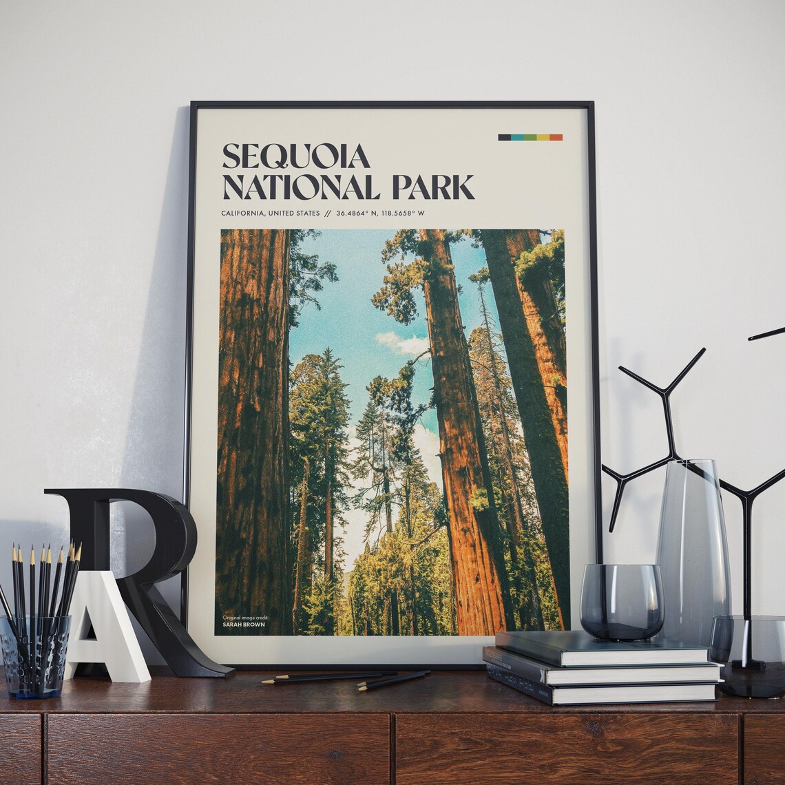 Sequoia National Park Retro Travel Poster, Rustic
