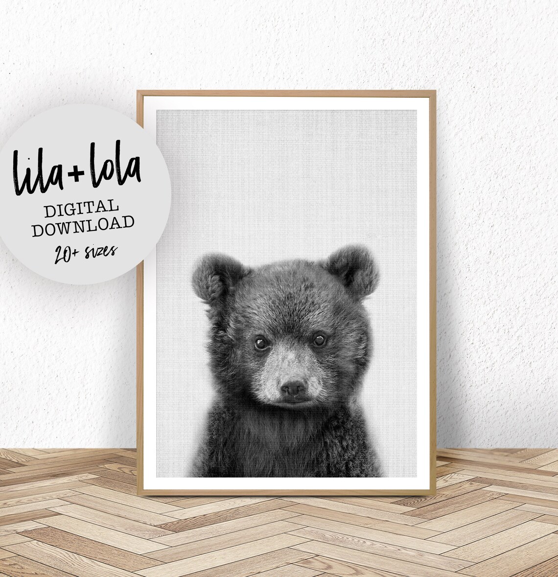 Baby Bear Art Print, Black And White Nursery Decor
