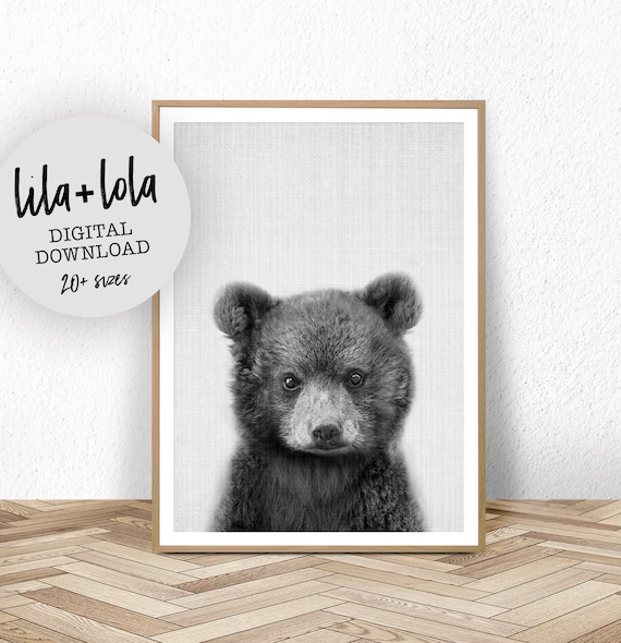 Baby Bear Art Print, Black And White Nursery Decor