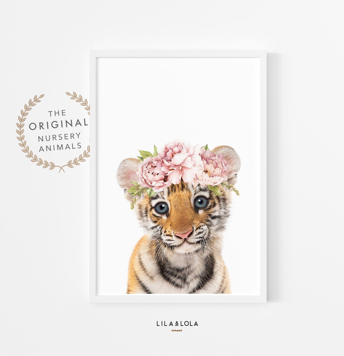 Baby Tiger Floral Crown Nursery Safari Art Print