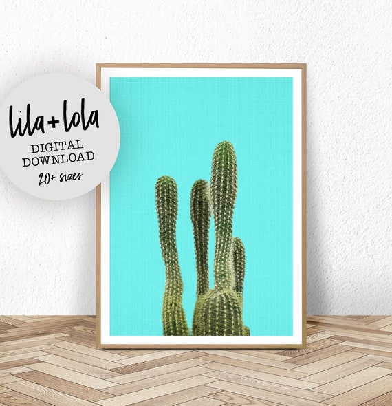 Turquoise Cactus Print, Modern Botanical Art