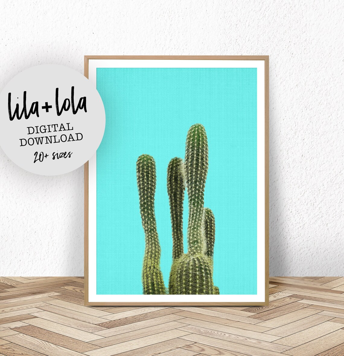 Turquoise Cactus Print, Modern Botanical Art