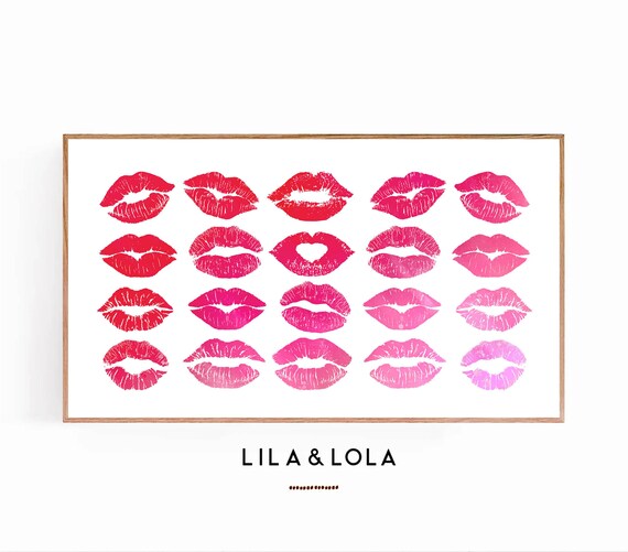 Lipstick Kisses Canvas Print Pink Red Kiss Pattern Modern Girly Decor