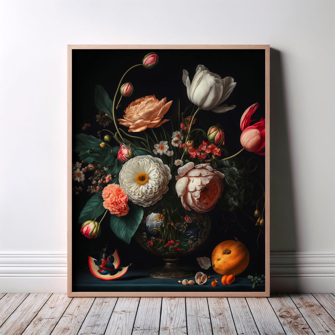Dutch Still Life Vase White Tulips Roses Dark Classic Poster