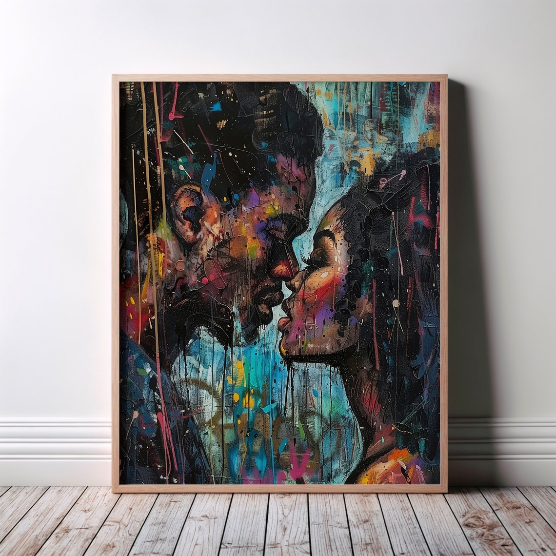 African Wall Art Poster Urban Black Afrocentric Love Lover Contemporary Illustration
