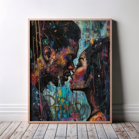 African Wall Art Poster Urban Black Afrocentric Love Lover Contemporary Illustration