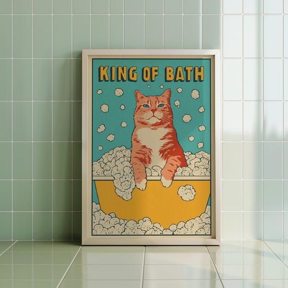 Funny King Cat Bathroom Poster Retro Pop Art Print