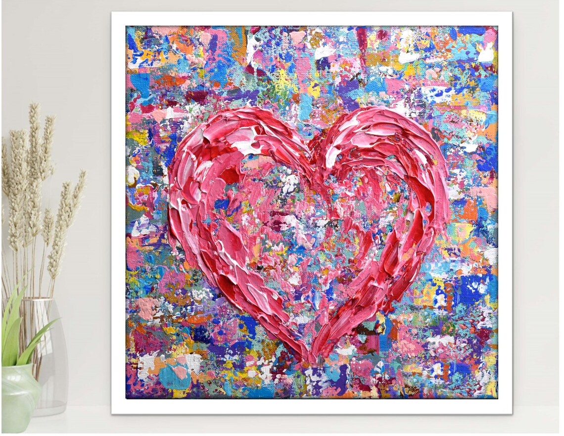 Heart Abstract Art Print, Pink Blue Love Friendship