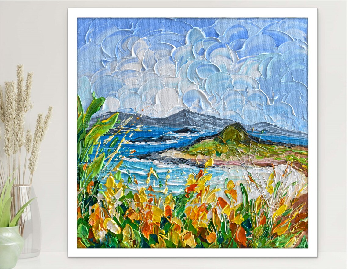 Ocean Mountains Coastal Impressionist Art Print