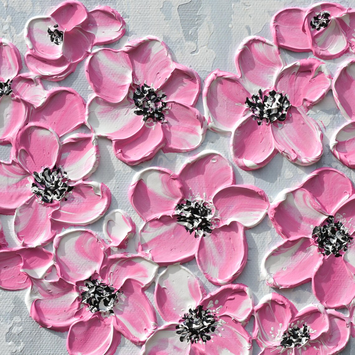 Pink Heart Flowers Painting Love Heart Floral Textured Wall Art Print - Image 2