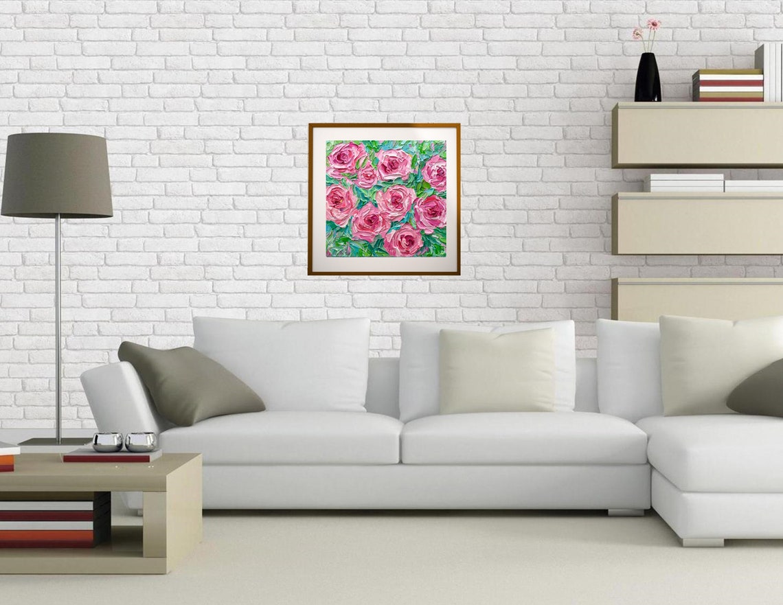 Pink Roses Impasto Painting Rose Bouquet Flowers Wall Art Gift Poster - Image 3